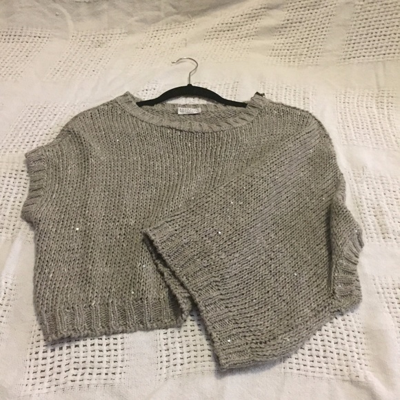 Brunello Cucinelli Sweaters - Brunello Cucinelli Sequin Asymm Silk Crop Sweater